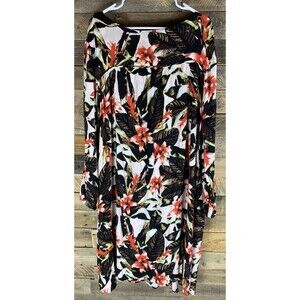 Denim 24/7 Women's Sz 4X Black Floral Long Sleeve Tie Front Dress